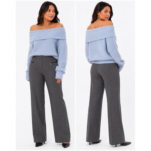 Guess Sweater Women Medium Blue Off Shoulder Ribbed Knit Fuzzy Pullover Coquette